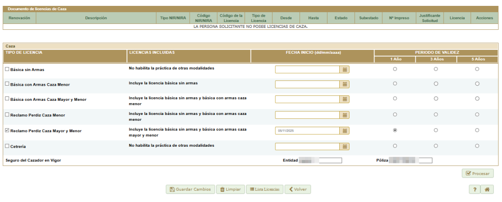 elegir tipo de licencia de caza junta de andalucia